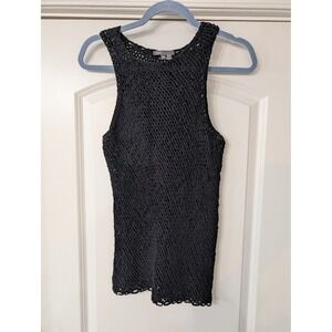 Vince Womens Black Open Weave Crochet Cotton Tank Top Sleeveless XS